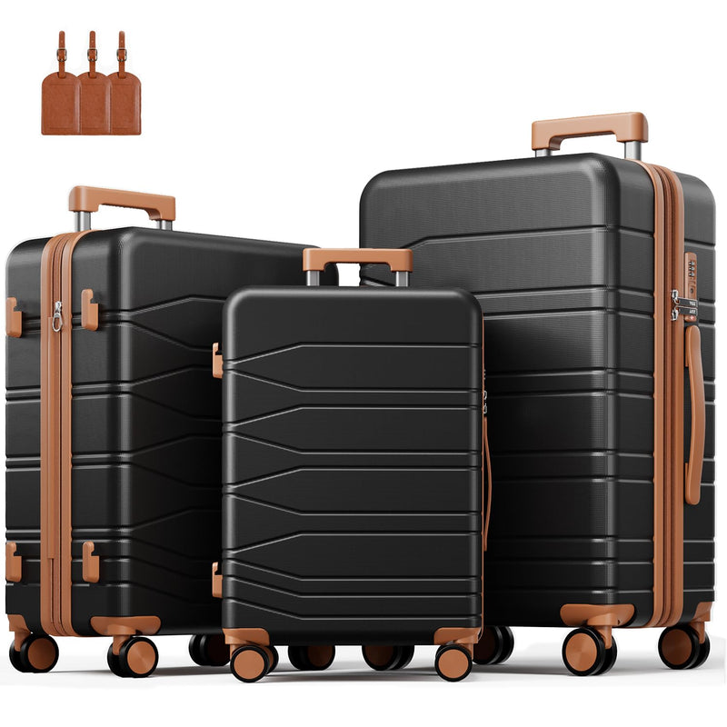 voyzap 3 Piece Luggage Set, 21/25/29 Inch Expandable Luggage Sets with Spinner Wheels, ABS+PC Hardshell Suitcases, Suitcase Set with YKK Zipper, TSA Lock & 3 Tags