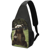 VTCTOASY Sling Bag for Women Men Crossbody Bag Small Sling Backpack Hi Bear Sit on The Lawn Chest Bag Hiking Daypack