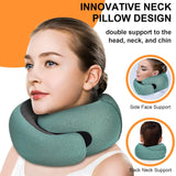 Vzpeun Travel Pillow - Hooded Neck Pillow Airplane Memory Foam Filling for Plane, Office, Cars Sleeping, Road Trip, Long Flights, Portable Plane Accessories, Includes Eye Mask & Earplugs (Green)