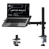 WALI Laptop Desk Mount for 17 inch Notebook, Adjustable Single Monitor Arm with Laptop Holder for 32 inch Screen, Laptops Stand with Ventilated Tray, Up to 22 lbs, (M00LP), Black