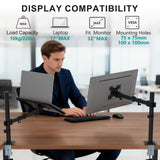 WALI Laptop Desk Mount for 17 inch Notebook, Adjustable Single Monitor Arm with Laptop Holder for 32 inch Screen, Laptops Stand with Ventilated Tray, Up to 22 lbs, (M00LP), Black