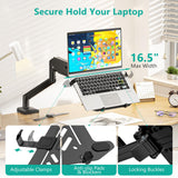 WALI Single Arm Laptop and Monitor Desk Mount for 17" Notebook and Up to 32" Screen, 2 - in - 1 Adjustable Gas Spring Monitor Arm with Laptop Tray, VESA 75x75 100x100,Holds 22 - 26.4 lbs, Black (GSMP001NLP)
