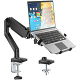 WALI Single Arm Laptop and Monitor Desk Mount for 17" Notebook and Up to 32" Screen, 2 - in - 1 Adjustable Gas Spring Monitor Arm with Laptop Tray, VESA 75x75 100x100,Holds 22 - 26.4 lbs, Black (GSMP001NLP)