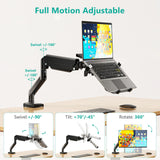 WALI Single Arm Laptop and Monitor Desk Mount for 17" Notebook and Up to 32" Screen, 2 - in - 1 Adjustable Gas Spring Monitor Arm with Laptop Tray, VESA 75x75 100x100,Holds 22 - 26.4 lbs, Black (GSMP001NLP)