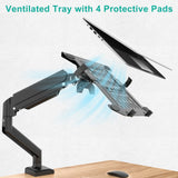WALI Single Arm Laptop and Monitor Desk Mount for 17" Notebook and Up to 32" Screen, 2 - in - 1 Adjustable Gas Spring Monitor Arm with Laptop Tray, VESA 75x75 100x100,Holds 22 - 26.4 lbs, Black (GSMP001NLP)