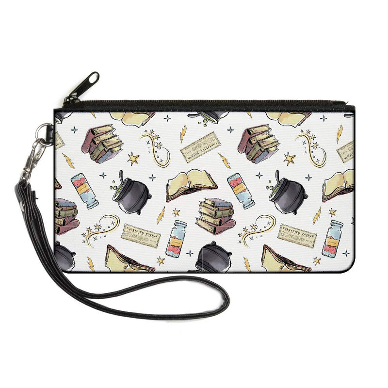 Wallet Canvas Zip Clutch Harry Potter Magical Elements Collage White