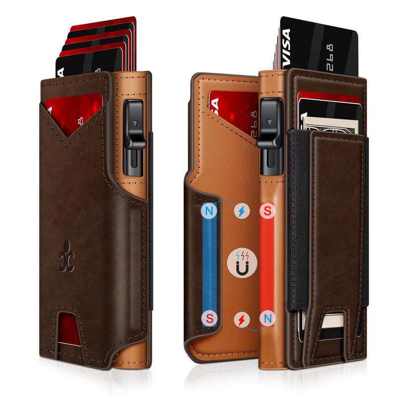 Wallet for Men Wallet with Slim Pop Up Card Holder 9 - 13 Cards, Bifold Minimalist Smart Wallet RFID Blocking Credit Card Holder with ID Window & Stretchable Cash Slot Compact Metal Aluminum Card Case