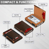 Wallet for Men Wallet with Slim Pop Up Card Holder 9 - 13 Cards, Bifold Minimalist Smart Wallet RFID Blocking Credit Card Holder with ID Window & Stretchable Cash Slot Compact Metal Aluminum Card Case
