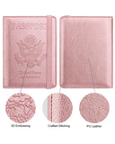 WALNEW Passport Holder for Travel, RFID Passport Cover Wallet for Women Men, PU Leather Passport Book Card Holder Case with Pen (Elastic Band Closure, A - Rosegold)
