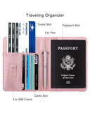WALNEW Passport Holder for Travel, RFID Passport Cover Wallet for Women Men, PU Leather Passport Book Card Holder Case with Pen (Elastic Band Closure, A - Rosegold)