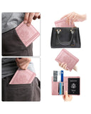 WALNEW Passport Holder for Travel, RFID Passport Cover Wallet for Women Men, PU Leather Passport Book Card Holder Case with Pen (Elastic Band Closure, A - Rosegold)