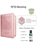 WALNEW Passport Holder for Travel, RFID Passport Cover Wallet for Women Men, PU Leather Passport Book Card Holder Case with Pen (Elastic Band Closure, A - Rosegold)