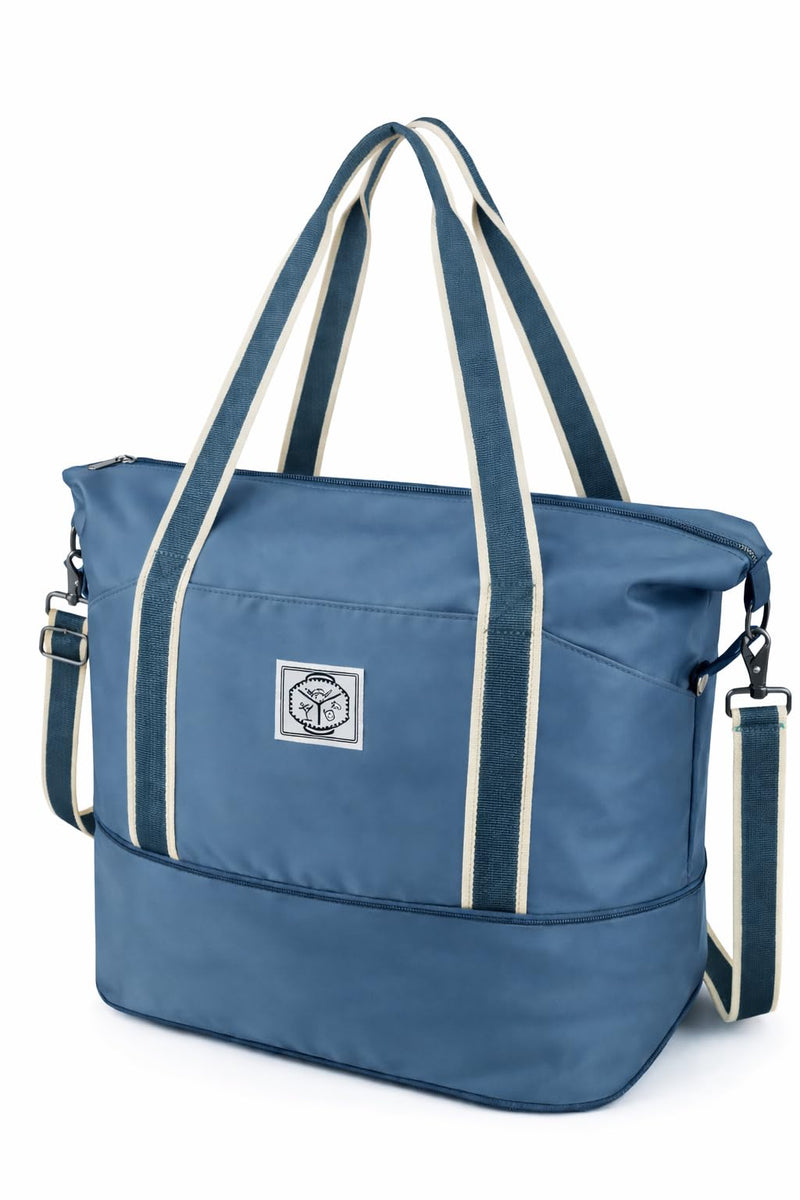 WALNEW Travel Duffel Bag, Weekender Overnight Carry On Bag for Women Men, Foldable Waterproof Gym Luggage with Metal Buckle Detachable Shoulder Strap and Wet Compartment (Peacock Blue)