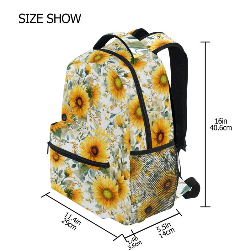 Wamika Sunflower Floral Backpacks, Retro Flower Black Computer Laptop Backpack, School Book Bag Casual Travel Hiking Camping Daypack for Women Girls Kids