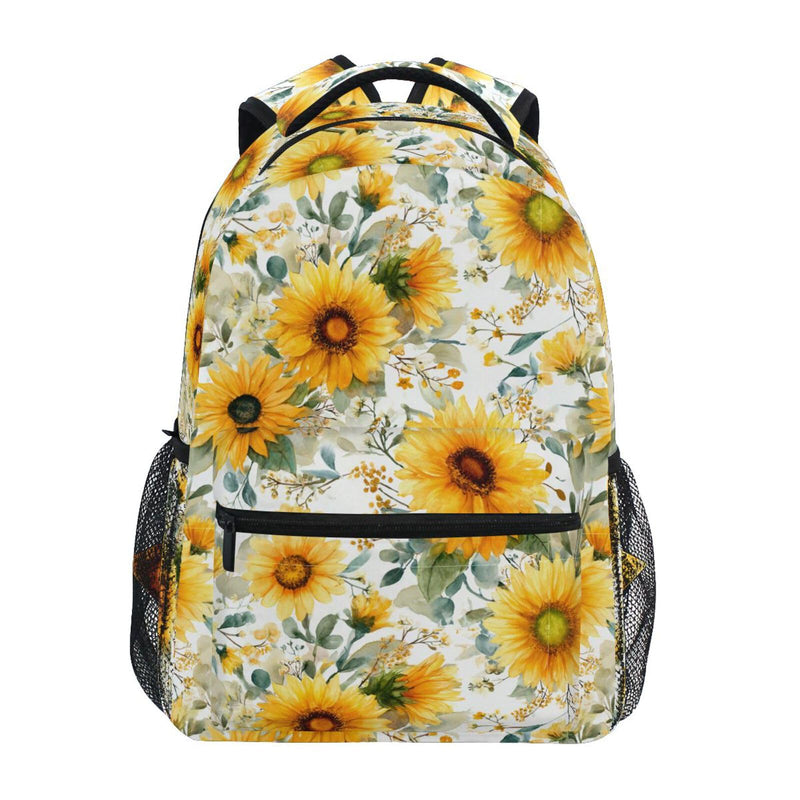 Wamika Sunflower Floral Backpacks, Retro Flower Black Computer Laptop Backpack, School Book Bag Casual Travel Hiking Camping Daypack for Women Girls Kids