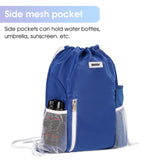 WANDF Drawstring Backpack Sports Gym Sackpack with Mesh Pockets Water Resistant String Bag for Women Men (Navy Blue)