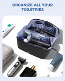 WANDF Toiletry Bag for Men, PU Leather Travel Organizer with Detachable Waterproof Hanging Pouch, Open - Flat Dopp Kit Shaving Bag with Wet Pocket for Travel Toiletries Accessories (Black)