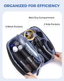 WANDF Toiletry Bag for Men, PU Leather Travel Organizer with Detachable Waterproof Hanging Pouch, Open - Flat Dopp Kit Shaving Bag with Wet Pocket for Travel Toiletries Accessories (Black)