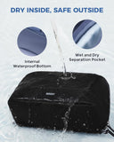 WANDF Toiletry Bag for Men, PU Leather Travel Organizer with Detachable Waterproof Hanging Pouch, Open - Flat Dopp Kit Shaving Bag with Wet Pocket for Travel Toiletries Accessories (Black)