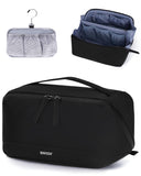 WANDF Toiletry Bag for Men, PU Leather Travel Organizer with Detachable Waterproof Hanging Pouch, Open - Flat Dopp Kit Shaving Bag with Wet Pocket for Travel Toiletries Accessories (Black)