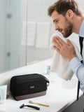 WANDF Toiletry Bag for Men Travel Toiletry Organizer Canvas and Leather Dopp Kit Water - Resistant Shaving Bag for Travel Accessories (Black, Large)