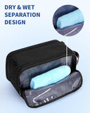 WANDF Toiletry Bag for Men Travel Toiletry Organizer Canvas and Leather Dopp Kit Water - Resistant Shaving Bag for Travel Accessories (Black, Large)