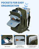 WANDF Travel Backpack For Spirit Airlines Personal Item Bag 18x14x8 with Wet Pocket, 17 Inch Laptop Backpack for Men Women（Dark Green）