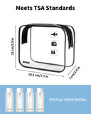 WANDF TSA Approved Toiletry Bag, 2 Packs Travel Clear Toiletry Bag, Quart Size Makeup Cosmetic Pouch with Zipper, Carry - On Airport Compliant Bag for Women and Men (2 pcs, Black)