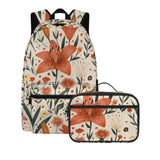 Warmkitty Pastoral Lily Blooms Print Colorful Pattern Kids Backpack Set 2pcs School Bookbag with Lunch Box for Boys Girls