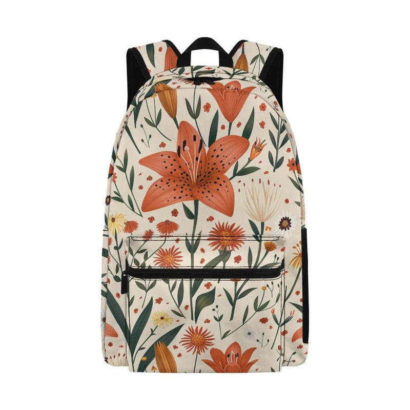 Warmkitty Pastoral Lily Blooms Print Vibrant Flower Design Kids Backpack with Side Pocket School Bookbag for Students Boys Girls