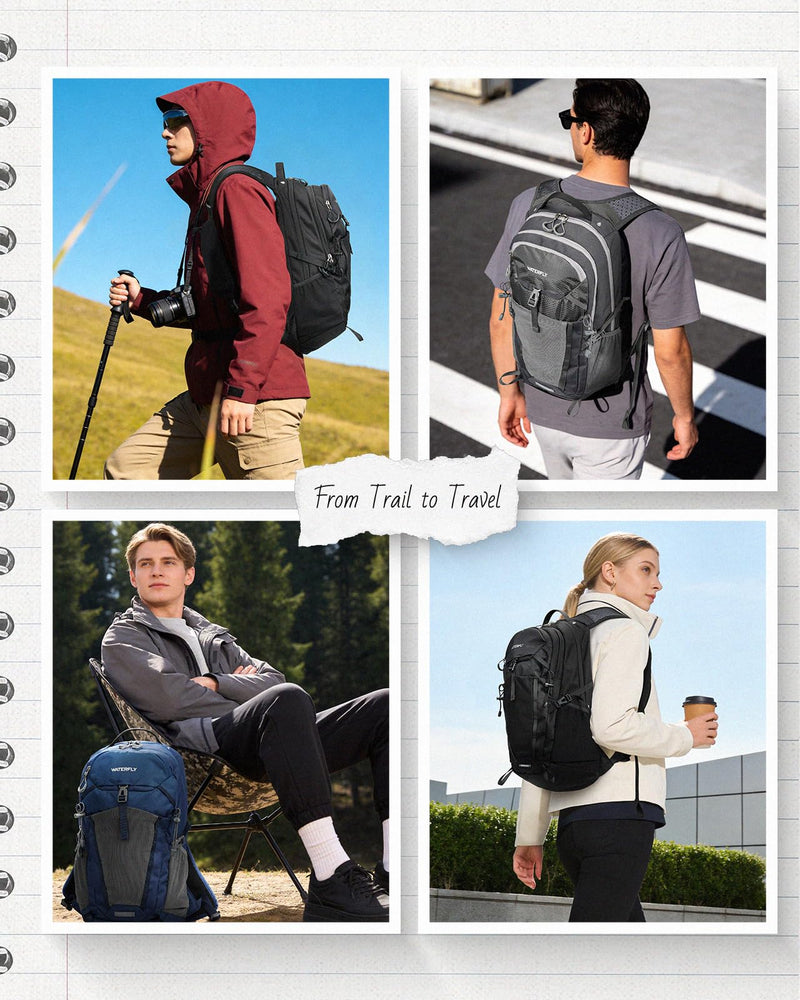 WATERFLY Small Lightweight Hiking Backpack: 20L Outdoor Daypack with Phone Pocket, Hydration Compatible, Breathable Backpanel, Multi - Compartment for Camping Trekking Travel Women Men