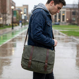 Waterproof Canvas 15" Macbook pro/ 15.6'' Leather Laptop Messenger Bag for Men Business Vintage shoulder bag/Briefcase Crossbody