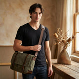 Waterproof Canvas 15" Macbook pro/ 15.6'' Leather Laptop Messenger Bag for Men Business Vintage shoulder bag/Briefcase Crossbody