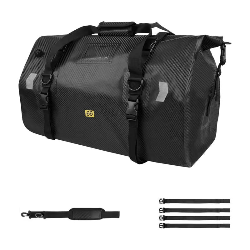 Waterproof Duffel Bag，Roll - Top Heavy Duty Dry Duffle Bag，Motorcycle Dry Bag，with Large Storage Space, Perfect for Traveling, Camping, Kayaking, Fishing & Canoeing (Carbon fiber black, 66L)