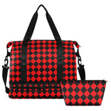 Waterproof Sports Gym Bag Buffalo Plaid diamonding Red Black Trendy Travel Weekender Gear Bag with Adjustable Strap for Airplane Traveling