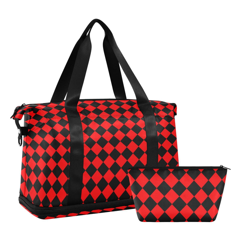 Waterproof Sports Gym Bag Buffalo Plaid diamonding Red Black Trendy Travel Weekender Gear Bag with Adjustable Strap for Airplane Traveling