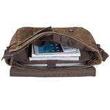 Waterproof Waxed Canvas 15" Macbook pro/ 15.6'' Laptop Messenger Bag Men Business Vintage shoulder bag/Briefcase Khaki - 2