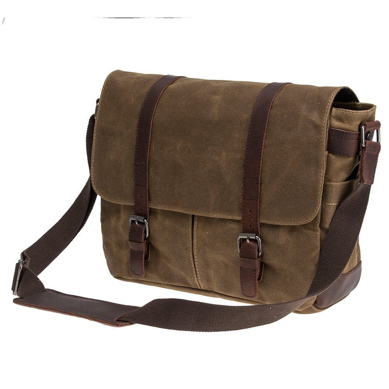 Waterproof Waxed Canvas 15" Macbook pro/ 15.6'' Laptop Messenger Bag Men Business Vintage shoulder bag/Briefcase Khaki - 2