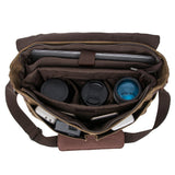 Waterproof Waxed Canvas 15" Macbook pro/ 15.6'' Laptop Messenger Bag Men Business Vintage shoulder bag/Briefcase Khaki - 2