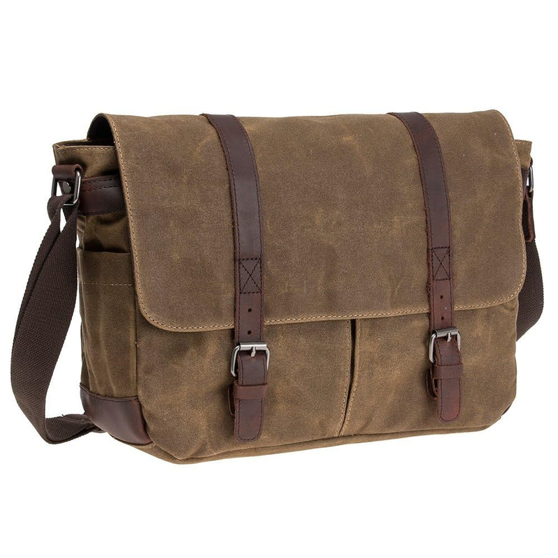 Waterproof Waxed Canvas 15" Macbook pro/ 15.6'' Laptop Messenger Bag Men Business Vintage shoulder bag/Briefcase Khaki - 2