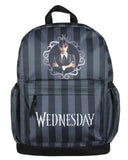 Wednesday Addams TV Show Portrait Striped Travel School Dual Compartment Backpack For Daily Use 16"