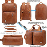 weiatas 3-in-1 Vegan Leather Convertible Laptop Bag for Men Women, 15.6 Inch Waterproof Expandable Backpack, Computer Briefcase, Shoulder Messenger Bag & Weekend Bag for Business Travel Work (Brown)