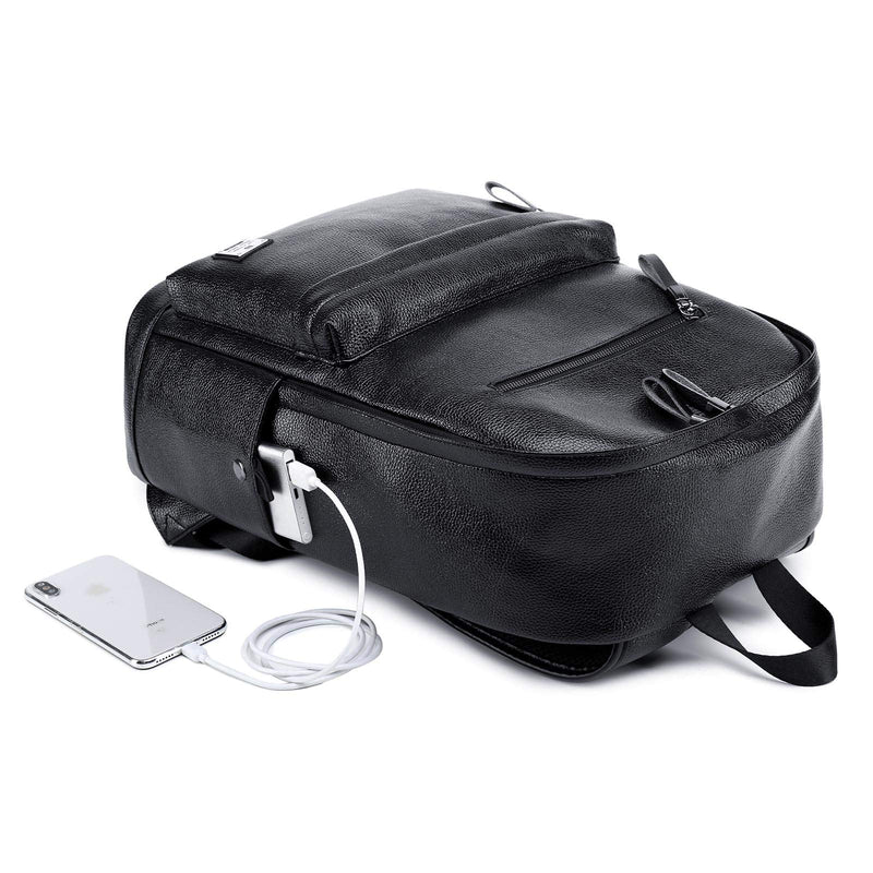 weiatas Black Leather Laptop Backpack for Men Women Work Travel, College School Backpack Casual Daypack fits 15.6 Inch
