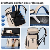 Weitars Insulated Cooler Backpack,Double Deck Waterproof Soft Cooler Bag,Backpack Coolers Leak Proof Lunch Backpack for Men Women for Travel,Camping,Picnic,Beach,Picnic,Outdoor 31L/52 Can (Beige)
