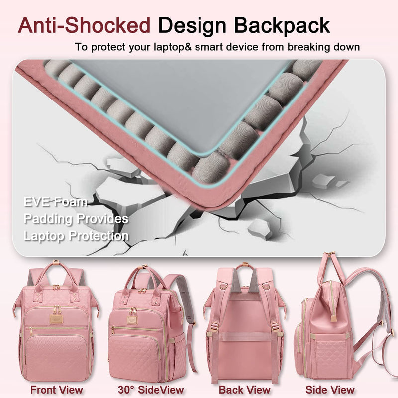 Weitars Lunch Backpack For Women,15.6 Inch Laptop Backpacks For Womens Back pack, Travel Backpacks,Work Backpack For Women (Pink)