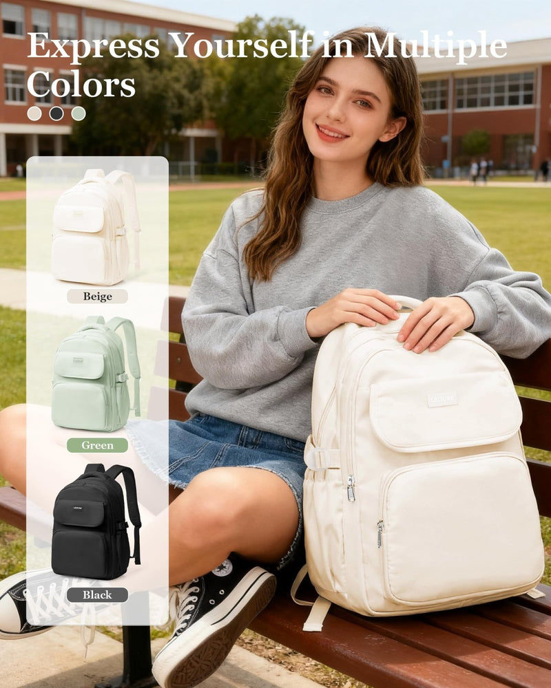 WEPOET Cute Middle School Backpack For Teen Girls,Waterproof Casual Bookbags,Lightweight Travel Daypack,Basic Laptop College Backpack For Women(White)