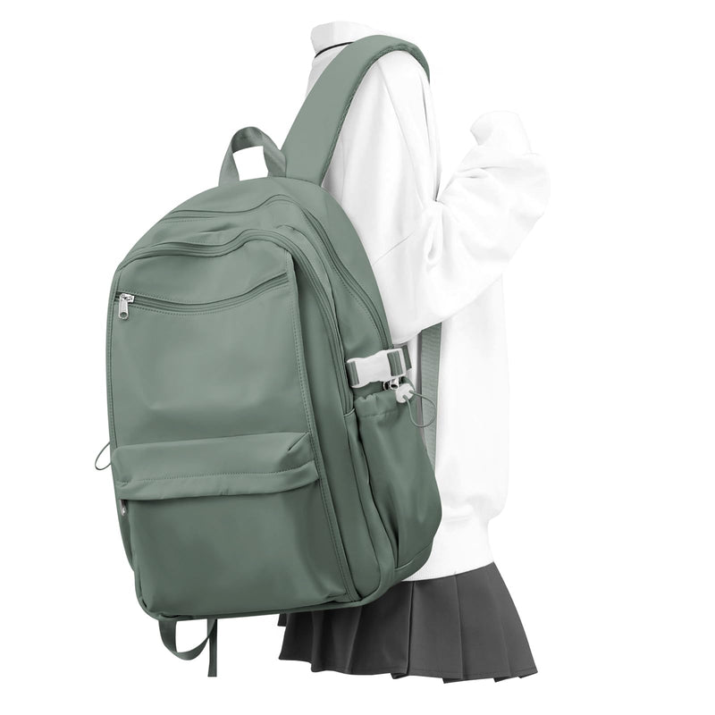 WEPOET Simple School Backpack For Women,Lightweight College Backpack,High School Bag For Teens Boys Girls,Casual daypack Small Travel Backpacks Men Bookbag(Green)