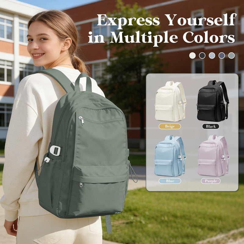 WEPOET Simple School Backpack For Women,Lightweight College Backpack,High School Bag For Teens Boys Girls,Casual daypack Small Travel Backpacks Men Bookbag(Green)