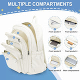 weradar School Backpack For Women Men, Lightweight Casual Daypack College Backpacks, Aesthetic Students Bookbag, Backpack With Lots Of Pockets,Cute High School Bag For Boys Girls(Beige)