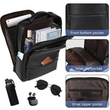 Wesccimo Full Grain Genuine Leather Backpack for Men Multi - Functional 15.6" Laptop Backpack with USB Charging, Black Business Travel Backpack Work Rucksack Daypack
